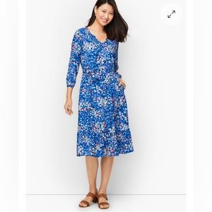 Talbots fit and flare Floating Floral long sleeve dress sz XL